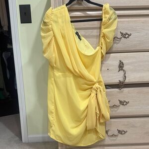 Yellow Draped One-Shoulder Dress